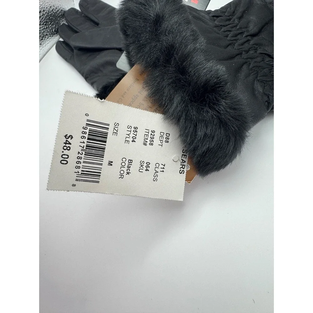 Vintage Fownes Leather Gloves Black Faux Fur Trim Thinsulate‎ Insulation Women's